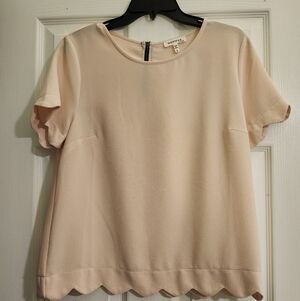 Monteau Scalloped Hem Blush Pink Blouse Top Size Large